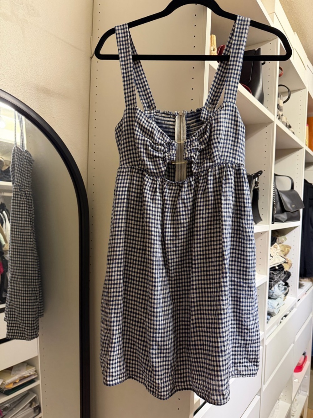 Reformation Noel Blue Gingham Mini Dress